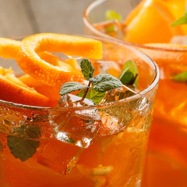 Refreshing lemonade with oranges and mint