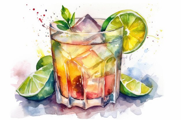 Photo refreshing lime drink with citrus slices generative ai