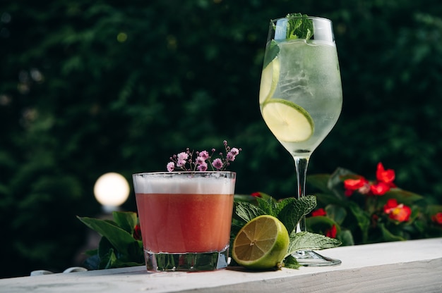 Refreshing luxury summer cocktails in restaurant