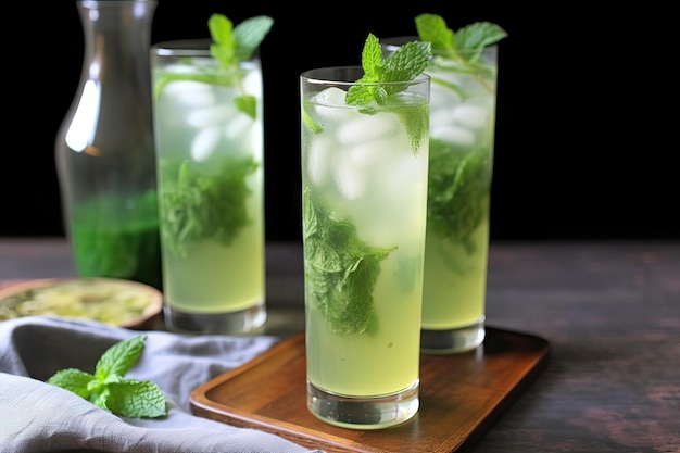 Refreshing mint mojito in tall glass created with generative ai