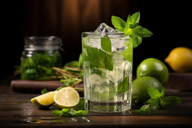 Refreshing mojito cocktail garnished with lime and mint Generative Ai