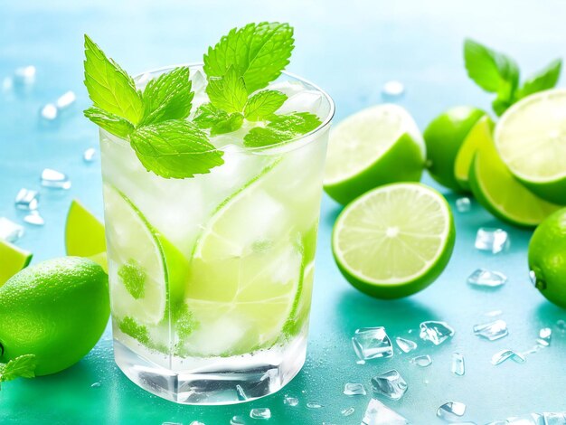 A refreshing mojito cocktail with lime mint and ice cubes ai generated