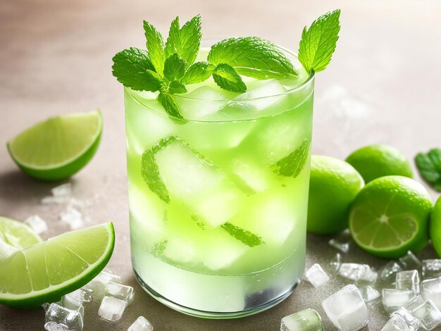 A refreshing mojito cocktail with lime mint and ice cubes ai generated