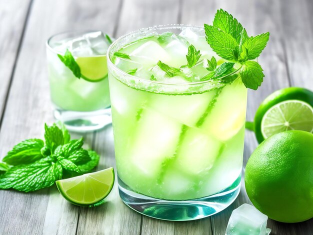 A refreshing mojito cocktail with lime mint and ice cubes ai generated