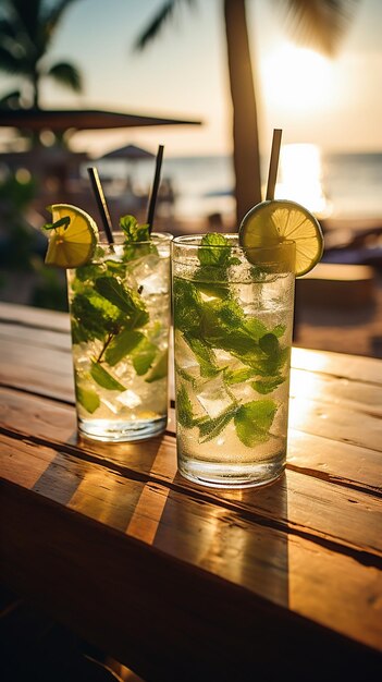 Refreshing Mojito Glasses in a Sunlit Setting