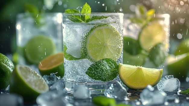 Refreshing Mojito Lime Cocktail with Mint and soda in a highball glass