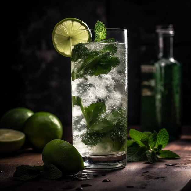 Premium AI Image Refreshing mojito made with muddled mint leaves