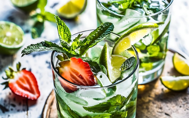 Refreshing mojito mocktails closeup