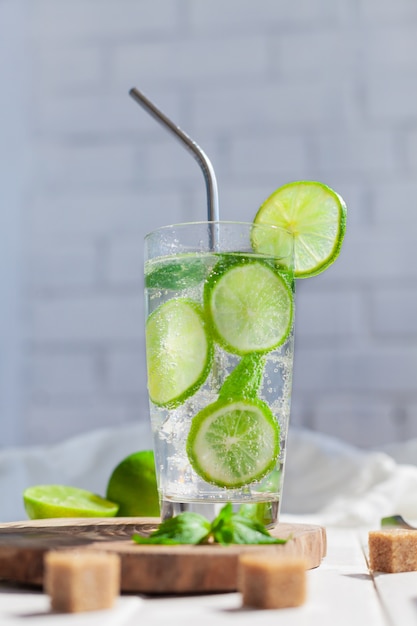 Refreshing mojito with lime in a glass