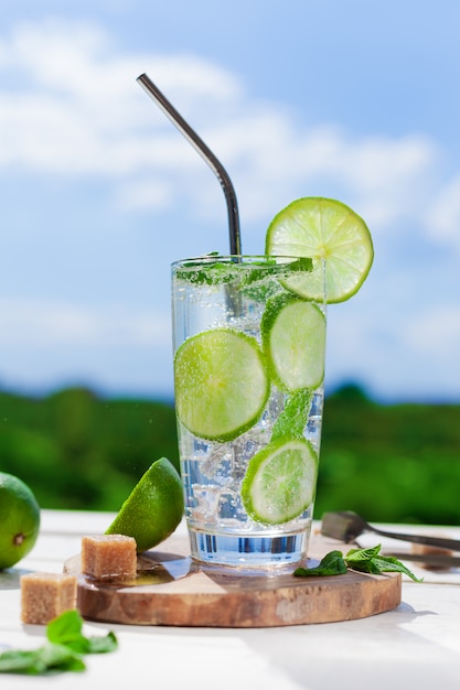 Refreshing mojito with lime in a glass