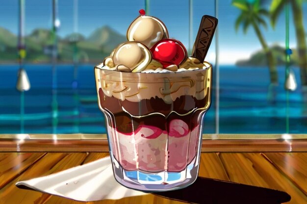 뜨거운 날 에 높은 유리창 에 떠 있는 상쾌 한 나폴리 아이스크림