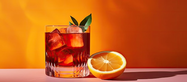 상쾌한 Negroni 칵테일은 자신의 텍스트를 추가하기에 완벽한 밝은 배경에 있습니다.