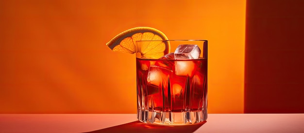 A refreshing Negroni cocktail sits on a bright background perfect for adding your own text