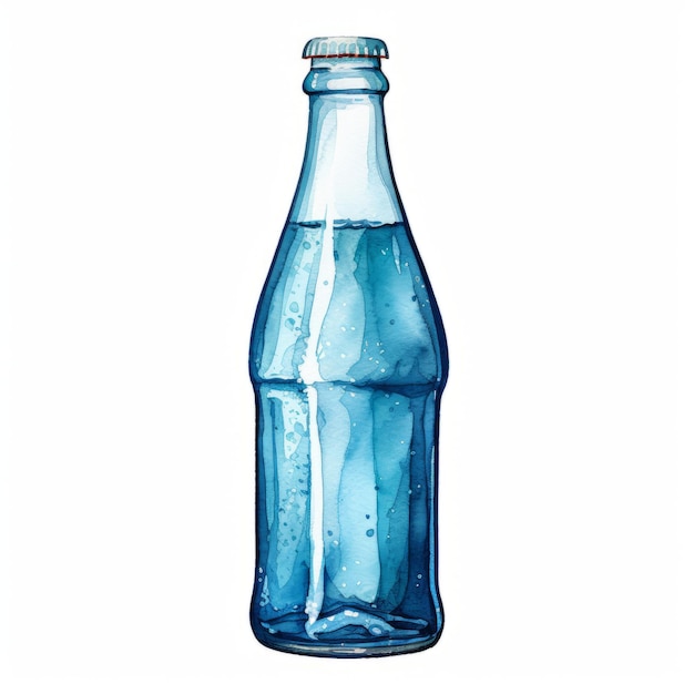 Foto nostalgia rinfrescante un'illustrazione vivace di una bottiglia di soda di vetro blu su una tela bianca e pulita