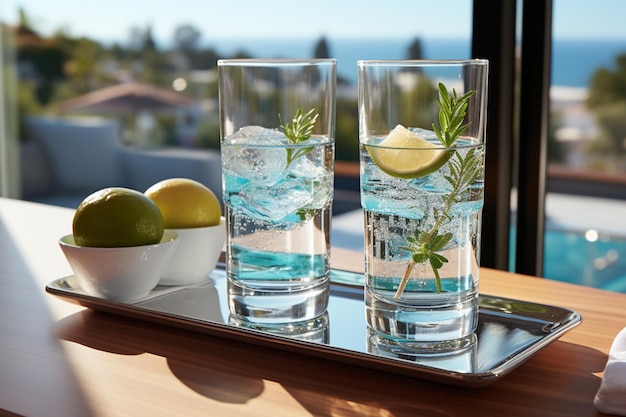 Refreshing oasis two glasses each holding clean thirst quenching water