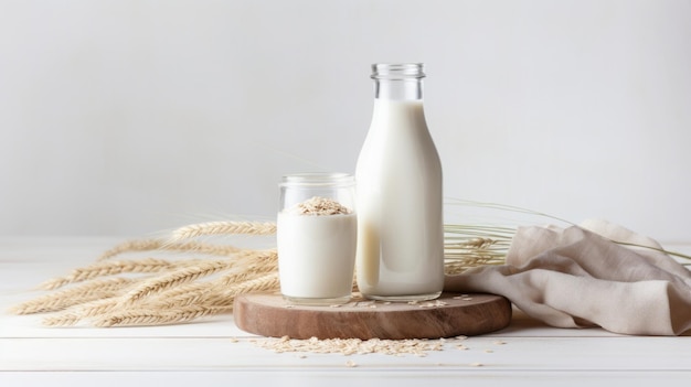 Refreshing Oat Milk For Summer Picnic White Backdrop Photography