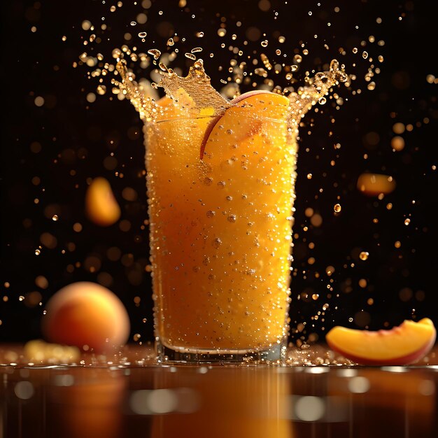 Refreshing orange drink in a glass with a splash perfect for summer vibrant beverage on a dark background AI