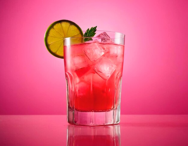 Refreshing Pink Drink with a lime slice on top