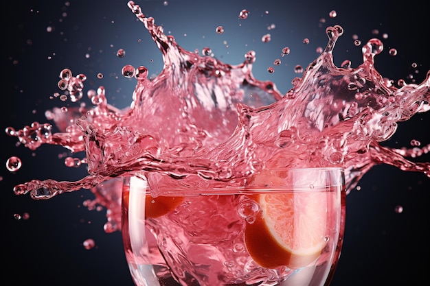 Photo refreshing pink water in a crystal clear glass soft visual delight bubbles and waves generative ai