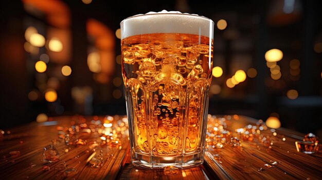 Refreshing Pint of Beer on Rustic Wood Table