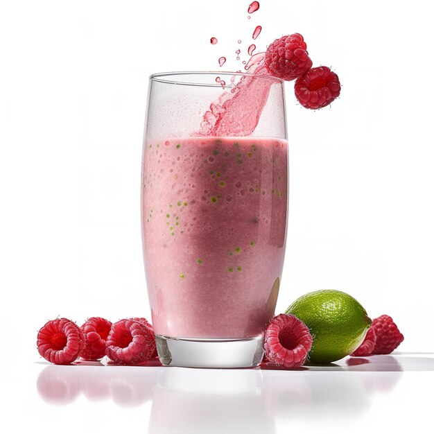 A refreshing raspberry lime smoothie isolated on white background
