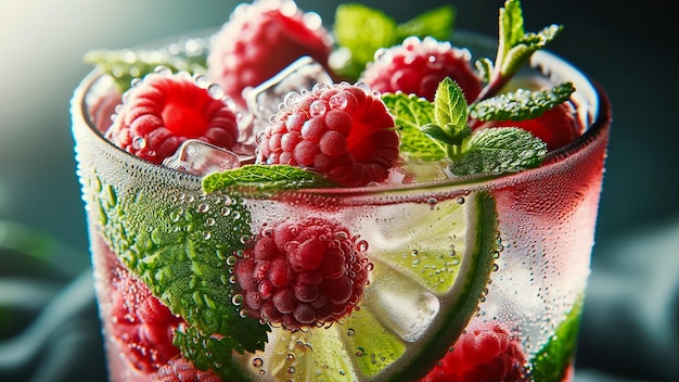 refreshing raspberry mojito cocktail rich in color and taste adorned with vibrant raspberries