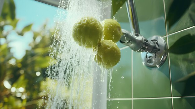 Photo a refreshing shower scene with crueltyfree body wash and natural sponges