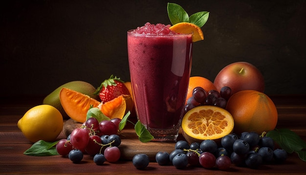 Refreshing smoothie with ripe banana and berries generated by AI