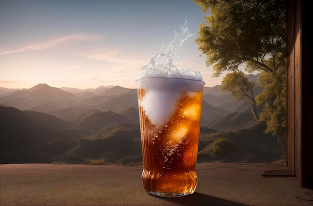 Refreshing soda in glass Fruit cocktail with ice Generative AI