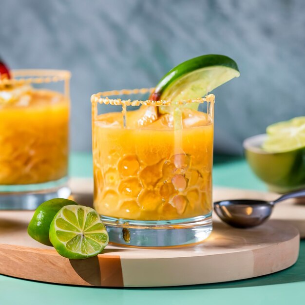 Refreshing spicy mango margaritas with hot pepper