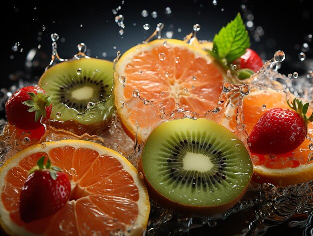 フルーツと柑橘類のリフレッシュなスプラッシュ ジェネレーティブAI