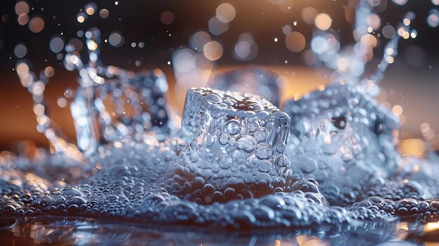 Photo a refreshing splash of ice cubes