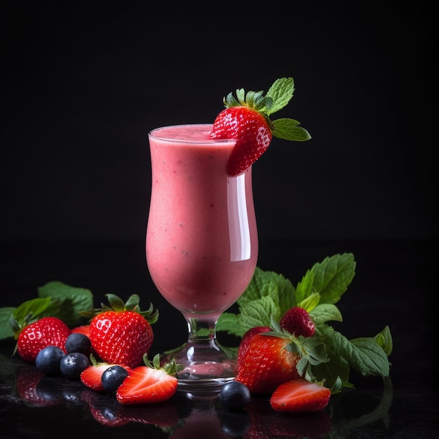 Refreshing Strawberry Smoothie Photograph with Vibrant Colors and Creamy Texture