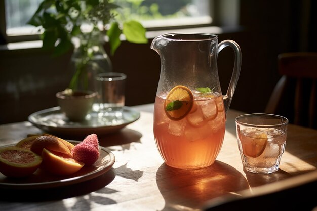 Photo refreshing summer chill jug and two servings
