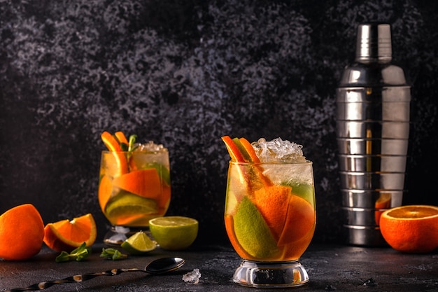 Refreshing summer cocktail on a dark background