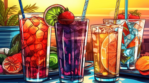 Refreshing summer cocktails Fantasy concept Illustration painting