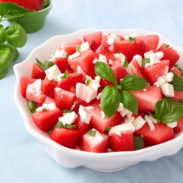 Refreshing Summer Delight Watermelon Salad with Strawberry Mozzarella and Basil AI Generated