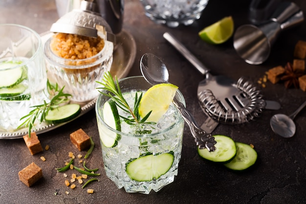 Refreshing summer drink - detox cocktail of mint, cucumber and lemon