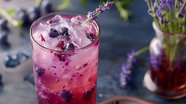 Photo refreshing summer drink with blueberries blackberries and lavender