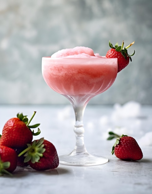 Photo refreshing summer drink with strawberry slices in glasses ai generated