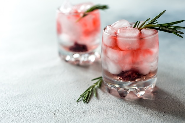 Refreshing summer drinks cocktails in glasses with ice