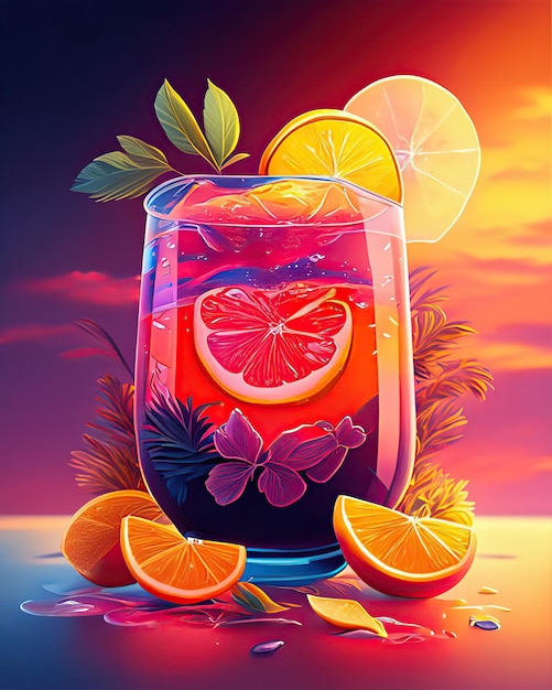 освежающие летние напитки, тропический ломтик апельсина, полноцветный