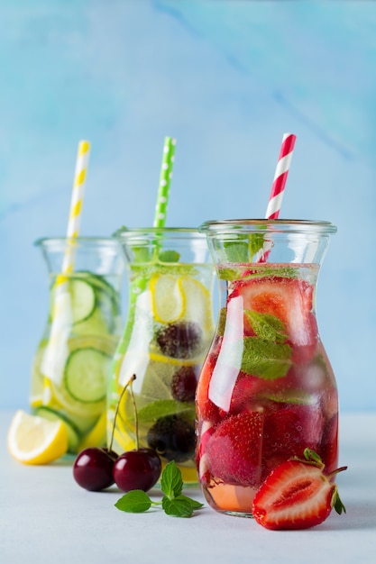 Refreshing summer homemade cocktail in glass bottle