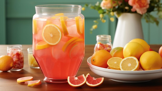 Refreshing summer lemonade from citrus fruits and mint Fruit cocktails Generative AI