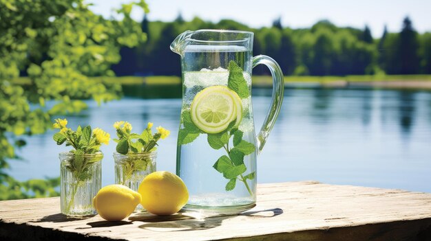 Refreshing summer lemonade from citrus fruits and mint Fruit cocktails Generative AI