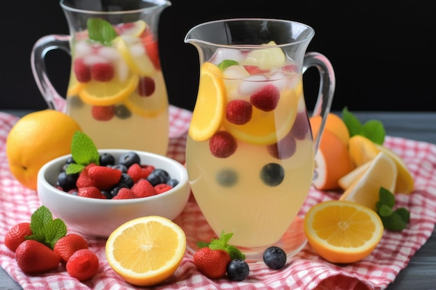 Refreshing summer lemonade with chunks of juicy ripe fruit created with generative ai