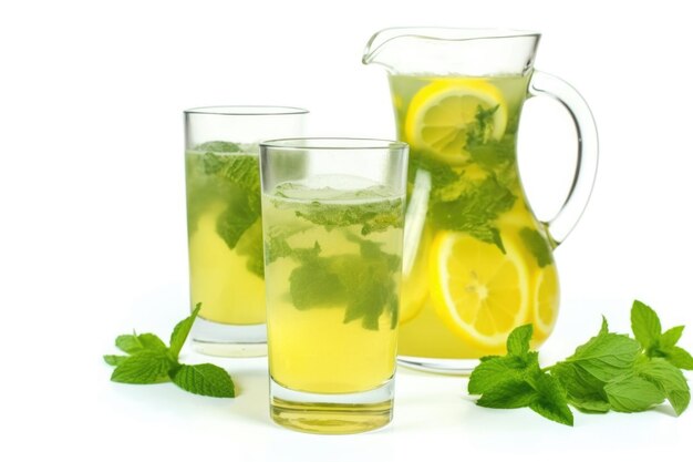 Refreshing summer lemonade with a twist of mint on white background created with generative ai