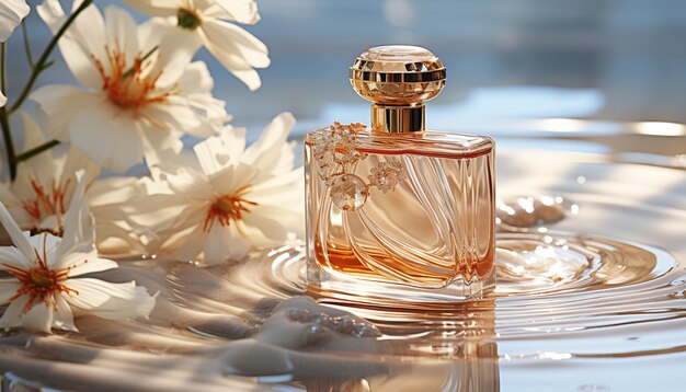 Refreshing summer scent a floral oasis in a glass bottle generated by artificial intelligence