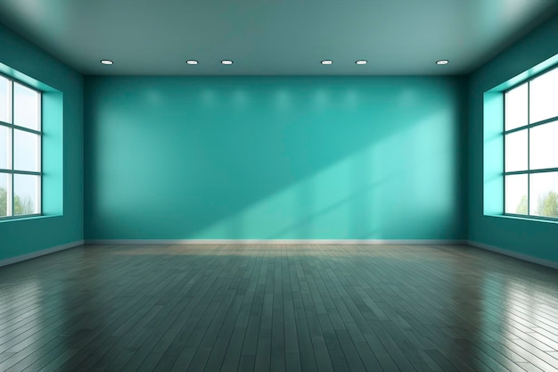 A refreshing teal wall room with cool lighting conditions