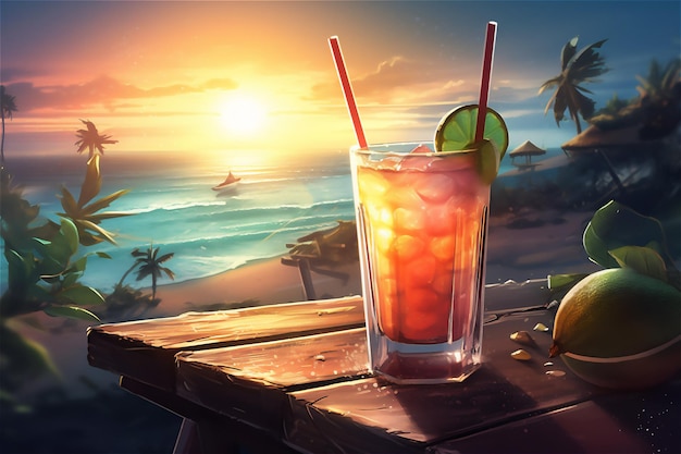 Освежающий и утоляющий жажду тропический летний коктейль с яркими и смелыми цветами.
